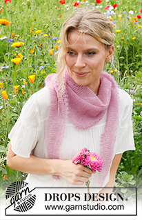 Pink Soda Shawl / DROPS 229-7 - Gebreide omslagdoek in DROPS Kid-Silk. Het werk wordt overdwars gebreid met ribbelsteek en picotrand.