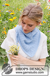Blue Waterfall / DROPS 229-8 - Szal na drutach, przerabiany od góry do dołu, ze ściegiem francuskim i dżersejem, z włóczki DROPS Alpaca.