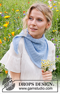 Blue Waterfall / DROPS 229-8 - Szal na drutach, przerabiany od góry do dołu, ze ściegiem francuskim i dżersejem, z włóczki DROPS Alpaca.