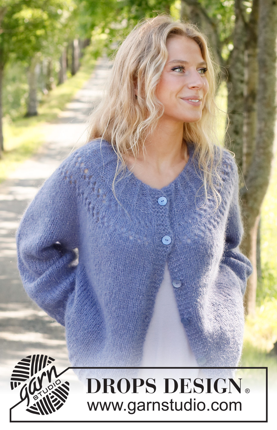 Round Lake Cardigan / DROPS 230-13 - Stickad kofta i DROPS Brushed Alpaca Silk och DROPS Kid-Silk. Arbetet stickas uppifrån och ner med runt ok och hålmönster. Storlek S - XXXL.