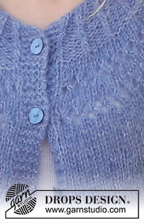 Round Lake Cardigan / DROPS 230-13 - Stickad kofta i DROPS Brushed Alpaca Silk och DROPS Kid-Silk. Arbetet stickas uppifrån och ner med runt ok och hålmönster. Storlek S - XXXL.
