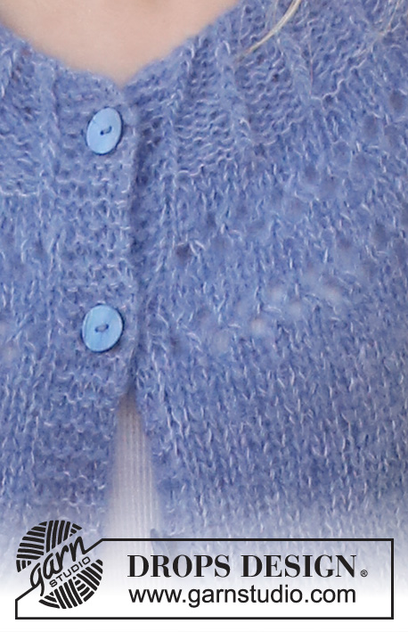 Round Lake Cardigan / DROPS 230-13 - Stickad kofta i DROPS Brushed Alpaca Silk och DROPS Kid-Silk. Arbetet stickas uppifrån och ner med runt ok och hålmönster. Storlek S - XXXL.