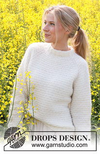 Provence Dream / DROPS 230-15 - Knitted sweater in DROPS Air. The piece is worked top down with raglan, moss stitch and double neck. Sizes S - XXXL.