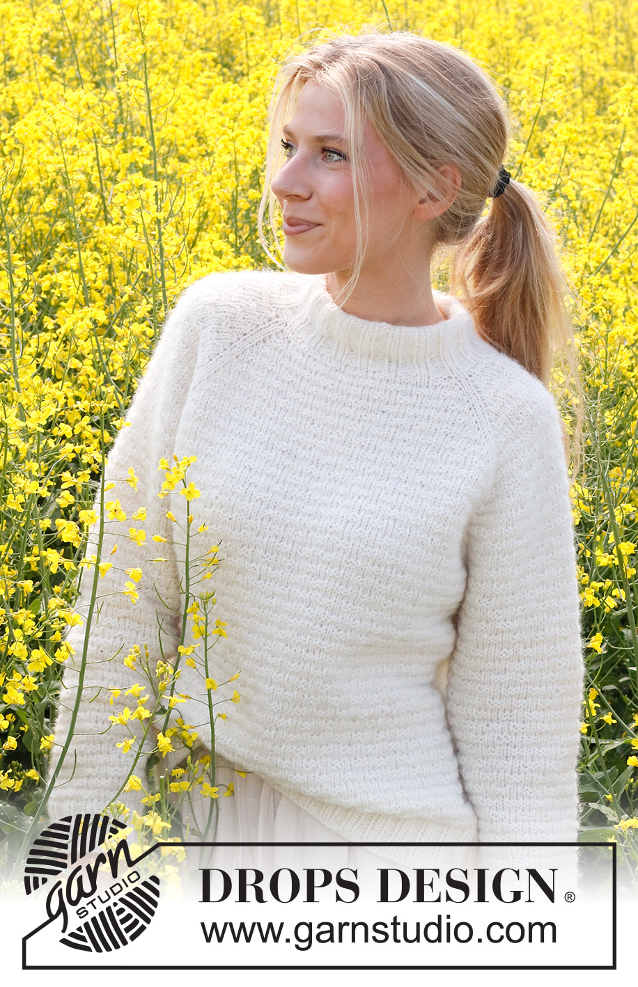 Provence Dream / DROPS 230-15 - Knitted sweater in DROPS Air. The piece is worked top down with raglan, moss stitch and double neck. Sizes S - XXXL.