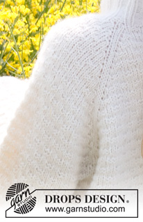 Provence Dream / DROPS 230-15 - Knitted sweater in DROPS Air. The piece is worked top down with raglan, moss stitch and double neck. Sizes S - XXXL.