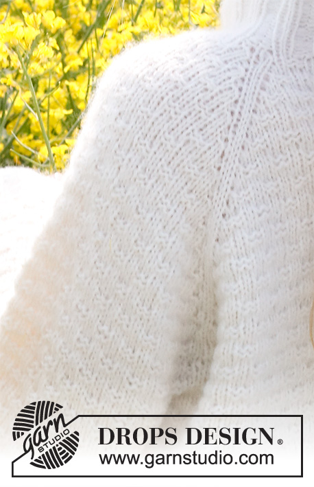 Provence Dream / DROPS 230-15 - Knitted sweater in DROPS Air. The piece is worked top down with raglan, moss stitch and double neck. Sizes S - XXXL.