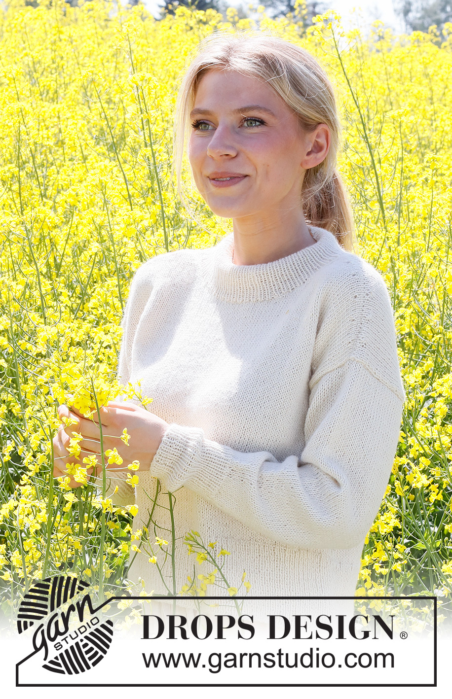 Camomile / DROPS 230-16 - Knitted jumper in DROPS Puna. The piece is worked bottom up, with double neck. Sizes S - XXXL.