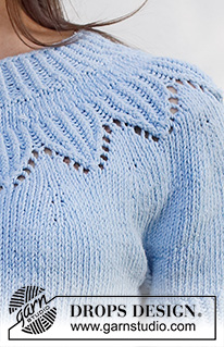 Echo Mountain Top / DROPS 230-19 - Maglione lavorato ai ferri in DROPS Paris. Lavorato dall’alto in basso, con sprone rotondo, motivo traforato e maniche corte. Taglie: S - XXXL.