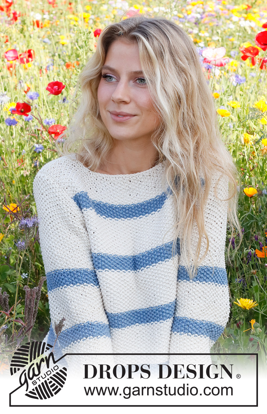 Sea Bird Sweater / DROPS 230-2 - Knitted basic sweater in DROPS Paris. The piece is worked bottom up, with moss stitch and stripes. Sizes S - XXXL.