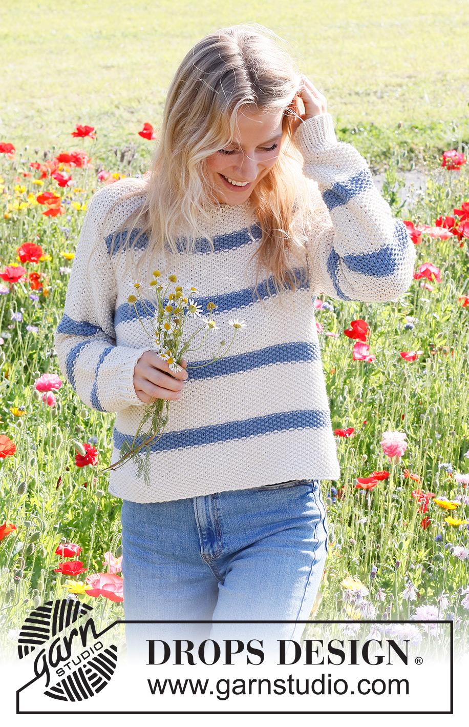 Sea Bird Sweater / DROPS 230-2 - Knitted basic sweater in DROPS Paris. The piece is worked bottom up, with moss stitch and stripes. Sizes S - XXXL.