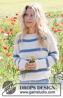Sea Bird Sweater / DROPS 230-2 - Knitted basic sweater in DROPS Paris. The piece is worked bottom up, with moss stitch and stripes. Sizes S - XXXL.