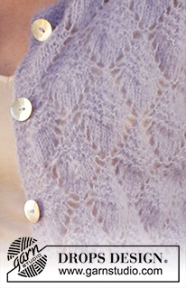 Lila Mist Cardigan / DROPS 230-23 - Gebreid vest in DROPS Brushed Alpaca Silk. Het werk wordt van onder naar boven gebreid met kantpatroon. Maten S - XXXL.