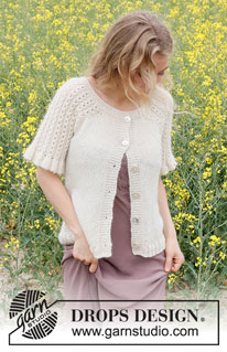 Pearlescent Cardigan / DROPS 230-26 - Strikket cardigan i DROPS Alpaca og DROPS Kid-Silk. Arbejdet strikkes oppefra og ned med snoninger og flæser på ærmerne. Størrelse S - XXXL.