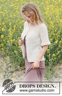 Pearlescent Cardigan / DROPS 230-26 - Strikket cardigan i DROPS Alpaca og DROPS Kid-Silk. Arbejdet strikkes oppefra og ned med snoninger og flæser på ærmerne. Størrelse S - XXXL.