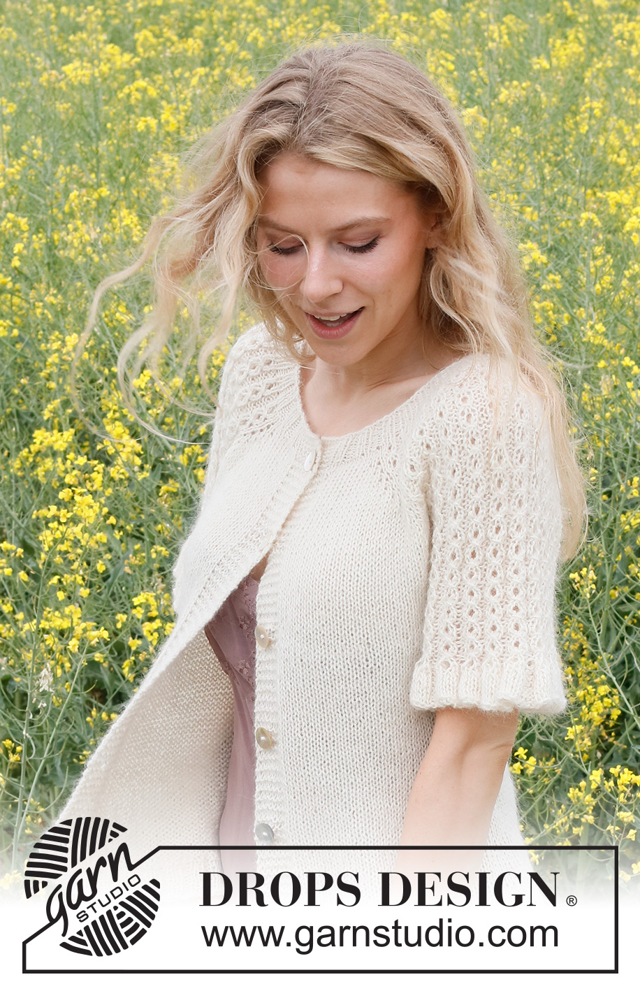 Pearlescent Cardigan / DROPS 230-26 - Strikket cardigan i DROPS Alpaca og DROPS Kid-Silk. Arbejdet strikkes oppefra og ned med snoninger og flæser på ærmerne. Størrelse S - XXXL.