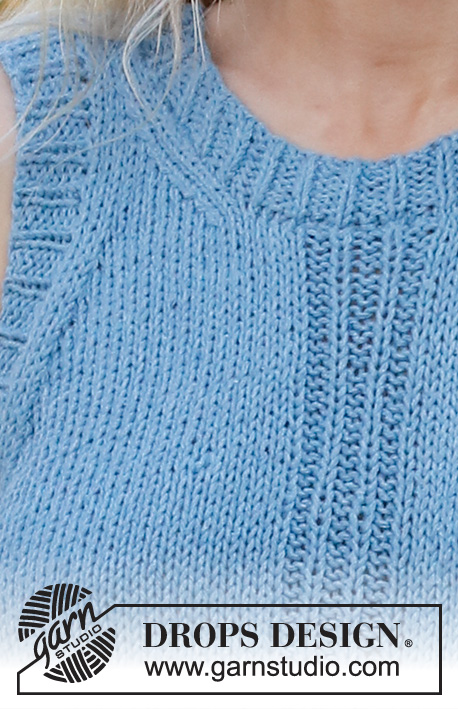 River Blue Trail / DROPS 230-28 - Knitted top/singlet in DROPS Paris. Piece is knitted bottom up with stocking stitch and rib. Size XS – XXL.