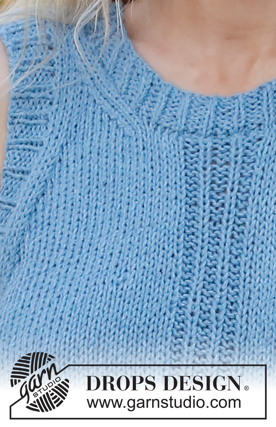 River Blue Trail / DROPS 230-28 - Knitted top/singlet in DROPS Paris. Piece is knitted bottom up with stocking stitch and rib. Size XS – XXL.