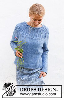 Blue Peacock / DROPS 230-29 - Strikket bluse i DROPS Air. Arbejdet strikkes oppefra og ned med patent og rundt bærestykke. Størrelse S - XXXL.
