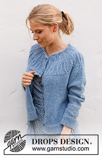 Blue Peacock Cardigan / DROPS 230-30 - Stickad kofta i DROPS Air. Arbetet stickas uppifrån och ner med patent och runt ok. Storlek S - XXXL.