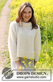 White Dandelion / DROPS 230-31 - Strikket bluse i DROPS Alpaca Bouclé og DROPS Kid-Silk. Arbejdet strikkes nedefra og op i glatstrik og slids i siderne. Størrelse S - XXXL.