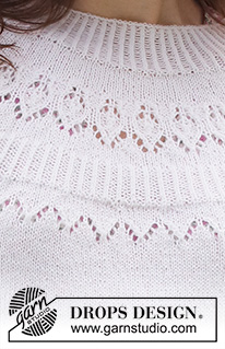 Mountain Frill / DROPS 230-35 - Sweter na drutach, przerabiany od góry do dołu, z zaokrąglonym karczkiem ściegiem ażurowym, rękawami ¾, z włóczki DROPS Nord. Od S do XXXL