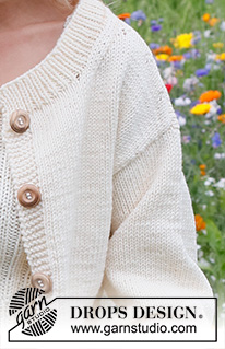 Prairie Rose Cardigan / DROPS 230-4 - Gilet tricoté de bas en haut, avec fente sur les côtés, en DROPS Big Merino. Du S au XXXL.