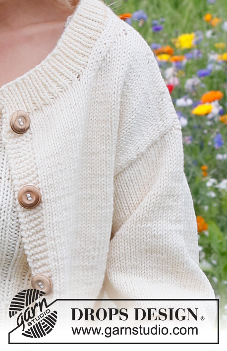 Prairie Rose Cardigan / DROPS 230-4 - Gilet tricoté de bas en haut, avec fente sur les côtés, en DROPS Big Merino. Du S au XXXL.