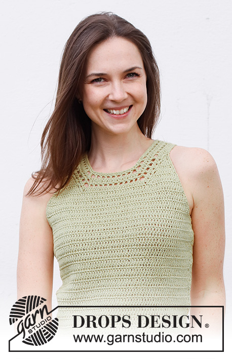 Green Glade Top / DROPS 230-42 - Heklet topp i DROPS Belle. Arbeidet hekles nedenfra og opp. Størrelse S - XXXL.