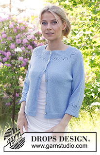Lost in the Sky Cardigan / DROPS 230-47 - DROPS Alpaca lõngast ülevalt alla kootud pitsmustriga ja kolmveerand raglaan varrukatega kardigan suurustele S kuni XXXL