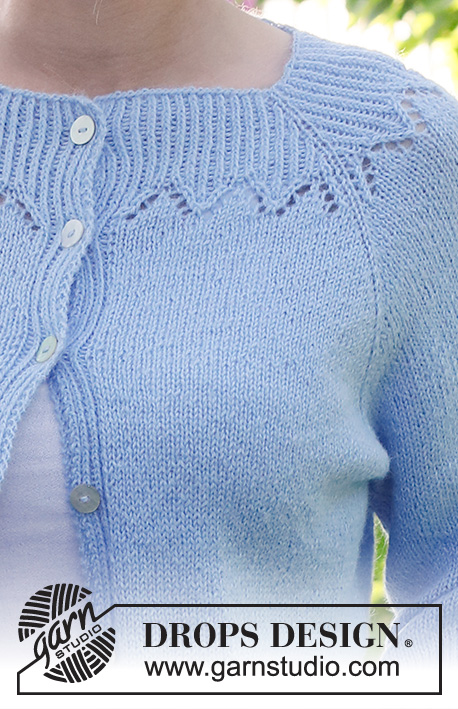 Lost in the Sky Cardigan / DROPS 230-47 - DROPS Alpaca lõngast ülevalt alla kootud pitsmustriga ja kolmveerand raglaan varrukatega kardigan suurustele S kuni XXXL