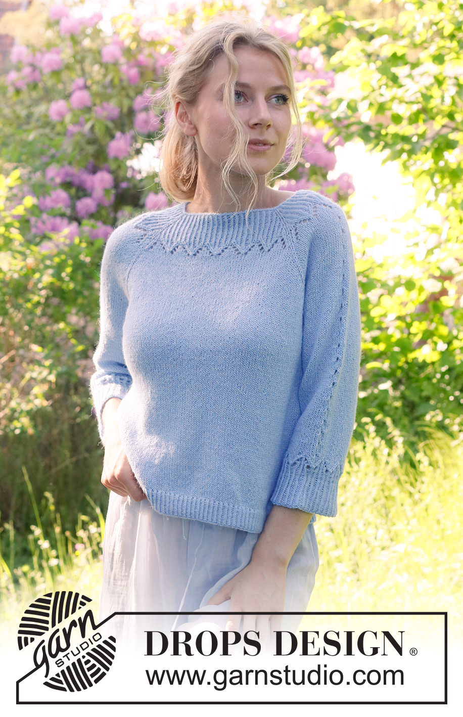 Lost in the Sky Top / DROPS 230-48 - Strikket bluse med ¾ lange ærmer i DROPS Alpaca. Arbejdet strikkes oppefra og ned med raglan og hulmønster. Størrelse S - XXXL.