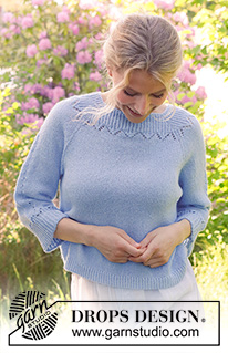 Lost in the Sky Top / DROPS 230-48 - Strikket bluse med ¾ lange ærmer i DROPS Alpaca. Arbejdet strikkes oppefra og ned med raglan og hulmønster. Størrelse S - XXXL.
