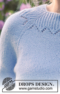 Lost in the Sky Top / DROPS 230-48 - Strikket bluse med ¾ lange ærmer i DROPS Alpaca. Arbejdet strikkes oppefra og ned med raglan og hulmønster. Størrelse S - XXXL.