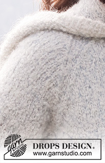 Mist Cover / DROPS 230-5 - Knitted jumper in DROPS Alpaca Bouclé and DROPS Kid-Silk. Piece is knitted bottom up, in stocking stitch with raglan, hood and vents in the sides. Size: S - XXXL