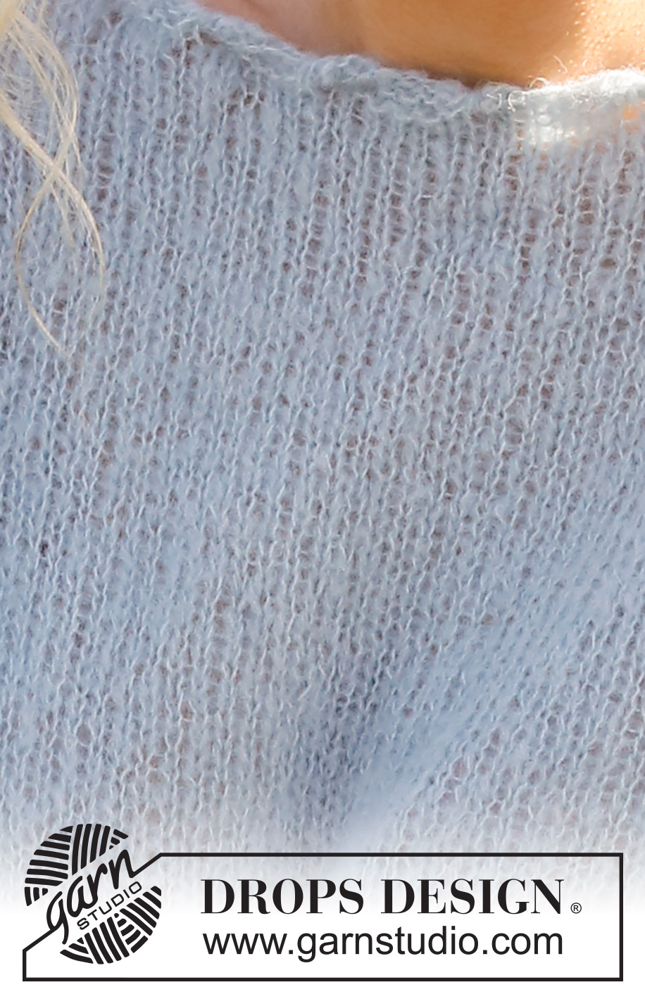 Piece of Sky / DROPS 230-50 - Sweter na drutach, przerabiany od góry do dołu, z dodawaniem oczek na ramiona i fantazyjnym dekoltem, z włóczki DROPS Brushed Alpaca Silk. Od S do XXXL.
