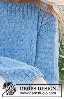 Blue Shore / DROPS 230-52 - DROPS Soft Tweed lõngast parempidises koes alt üles kootud soonikkoes ääristega džemper suurustele S kuni XXXL