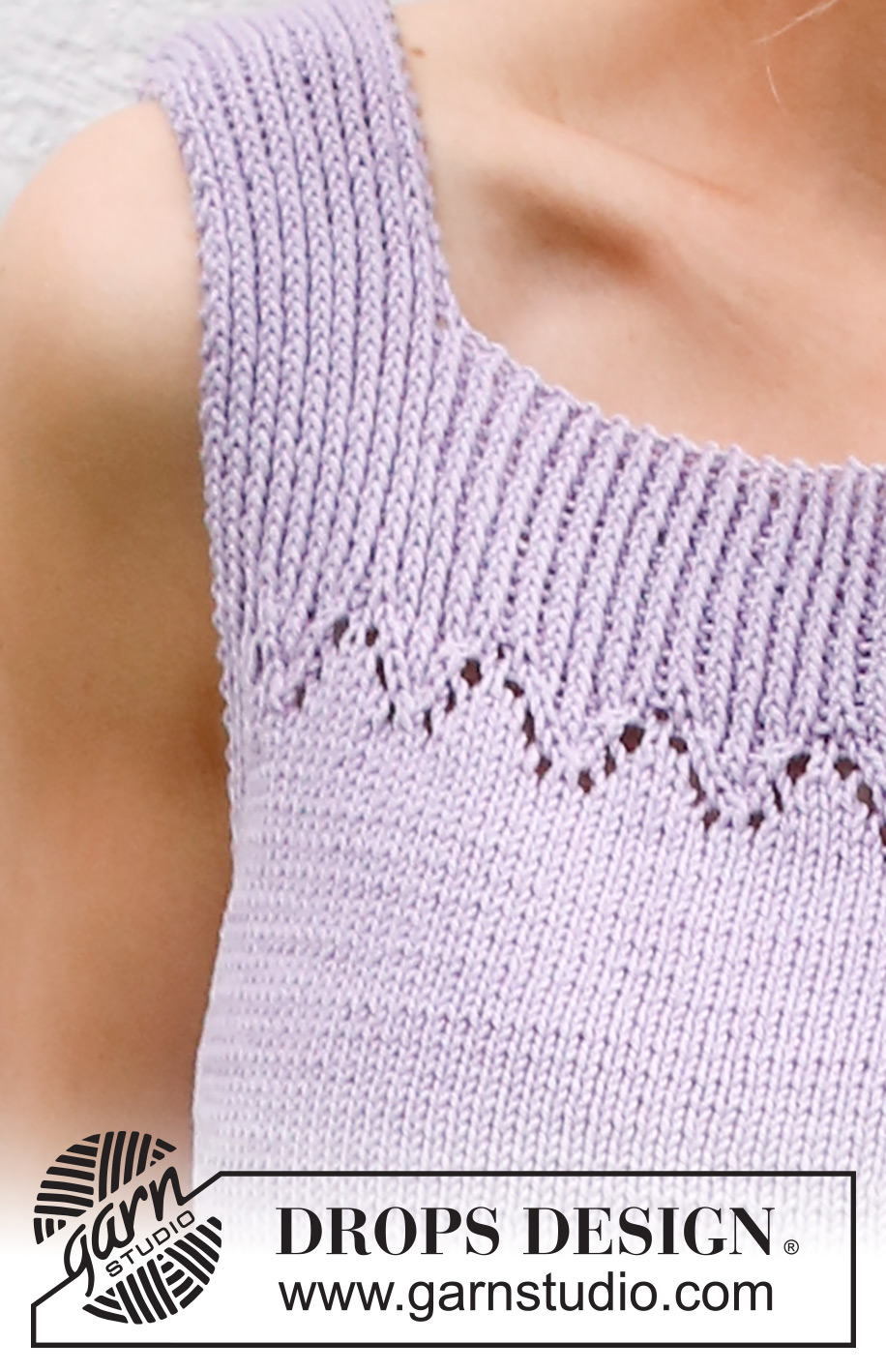 Spring Peak / DROPS 230-54 - Knitted top top/singlet in DROPS Safran. Piece is knitted top down with lace pattern and vents in the sides. Size: S - XXXL