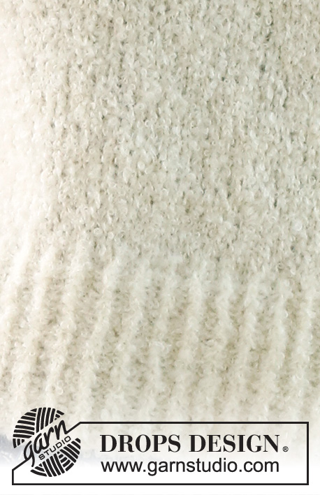 Soft Journey / DROPS 230-9 - Pull tricoté de bas en haut en jersey, en DROPS Alpaca Bouclé en DROPS Kid-Silk, avec bordures en côtes, fentes côtés sur les côtés et manches ¾. Du S au XXXL.