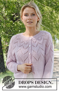 Wishing Well Cardigan / DROPS 231-10 - Propínací svetr s kruhovým sedlem a ažurovým vzorem pletený shora dolů z příze DROPS Alpaca a DROPS Kid-Silk. Velikost S - XXXL.