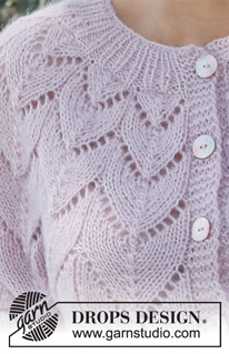 Wishing Well Cardigan / DROPS 231-10 - Propínací svetr s kruhovým sedlem a ažurovým vzorem pletený shora dolů z příze DROPS Alpaca a DROPS Kid-Silk. Velikost S - XXXL.
