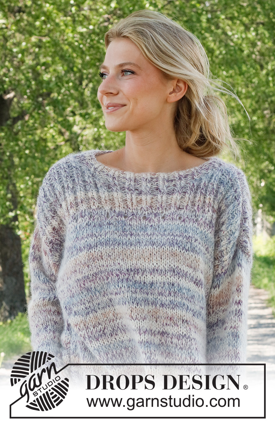 Colorful Walk / DROPS 231-11 - Strikket bluse i DROPS Fabel og DROPS Brushed Alpaca Silk. Arbejdet strikkes nedenfra og op med kanter i rib. Størrelse XS - XXL.