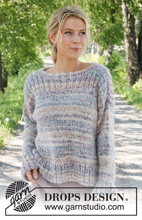 Colorful Walk / DROPS 231-11 - Strikket bluse i DROPS Fabel og DROPS Brushed Alpaca Silk. Arbejdet strikkes nedenfra og op med kanter i rib. Størrelse XS - XXL.