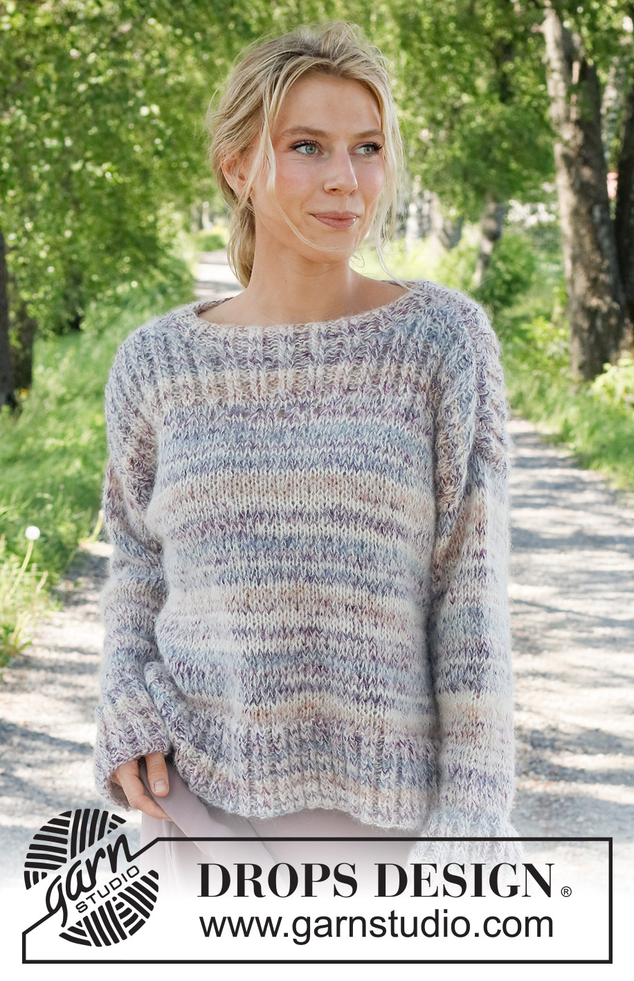 Colorful Walk / DROPS 231-11 - Strikket bluse i DROPS Fabel og DROPS Brushed Alpaca Silk. Arbejdet strikkes nedenfra og op med kanter i rib. Størrelse XS - XXL.