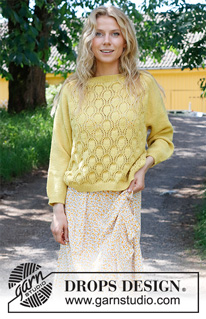 Queen Bee / DROPS 231-16 - Sweter na drutach, przerabiany od góry do dołu, z reglanowymi rękawami i ściegiem ażurowym, z włóczki DROPS BabyMerino. Od S do XXXL