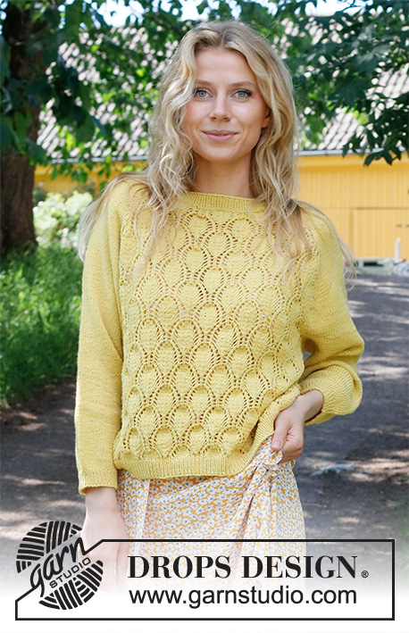 Queen Bee / DROPS 231-16 - Sweter na drutach, przerabiany od góry do dołu, z reglanowymi rękawami i ściegiem ażurowym, z włóczki DROPS BabyMerino. Od S do XXXL