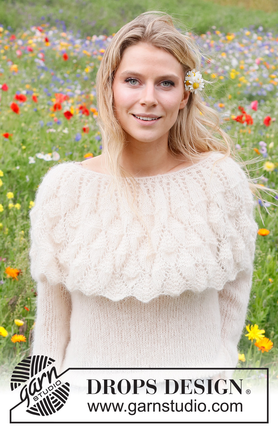 Big Sur Sweater / DROPS 231-17 - Stickad tröja i DROPS Brushed Alpaca Silk. Arbetet stickas nedinfrån och upp med runt ok, hålmönster och krage. Storlek S - XXXL.