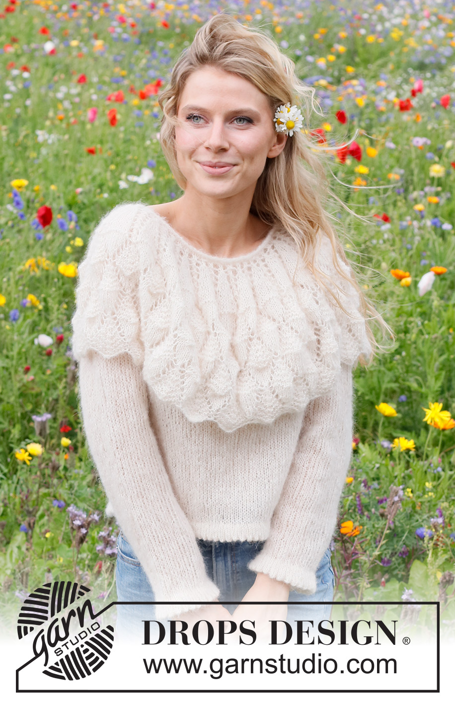 Big Sur Sweater / DROPS 231-17 - Stickad tröja i DROPS Brushed Alpaca Silk. Arbetet stickas nedinfrån och upp med runt ok, hålmönster och krage. Storlek S - XXXL.