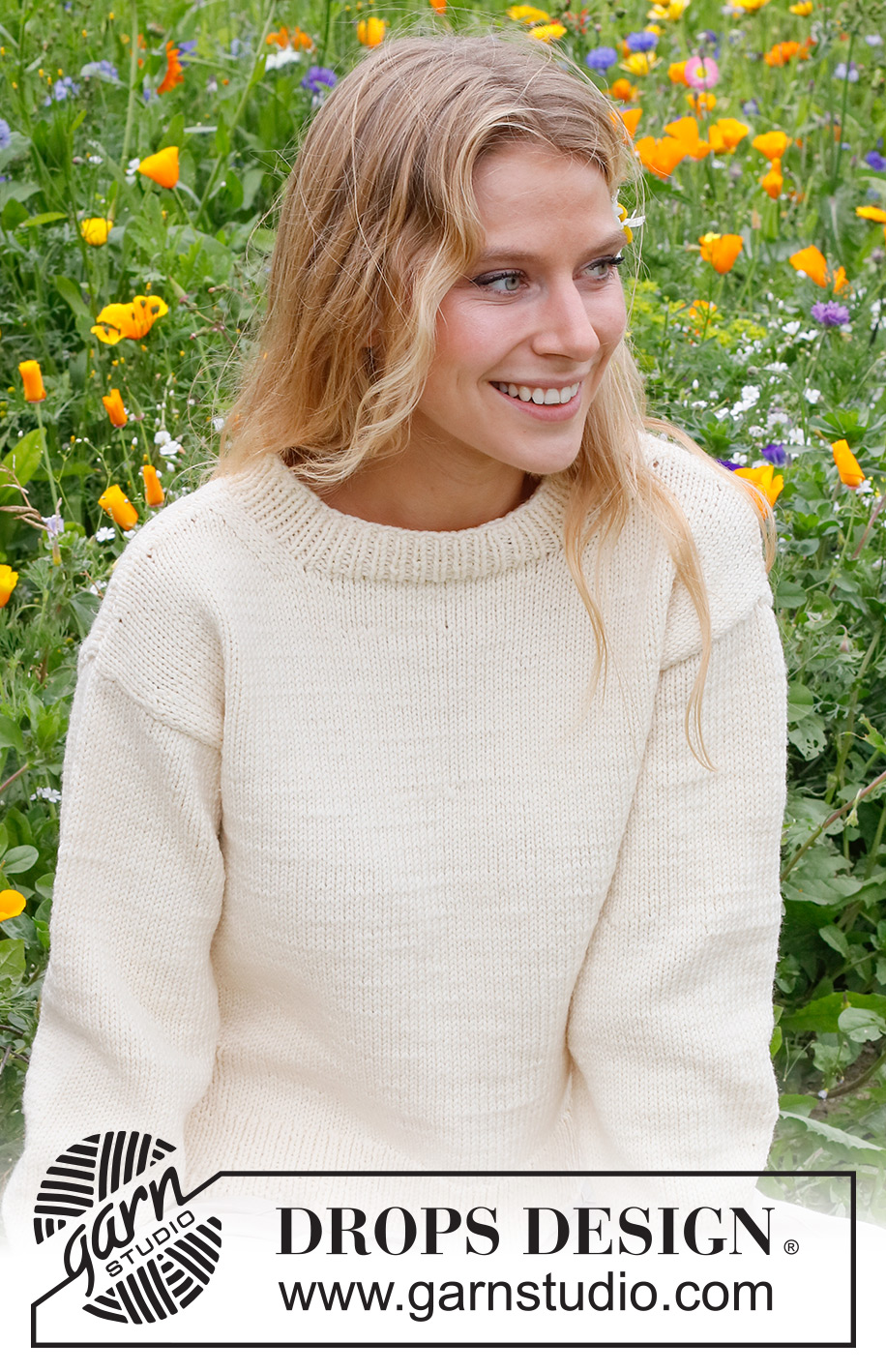 Prairie Rose Sweater / DROPS 231-19 - Pulovr s postranními rozparky pletený zdola nahoru z příze DROPS Big Merino. Velikost S - XXXL.