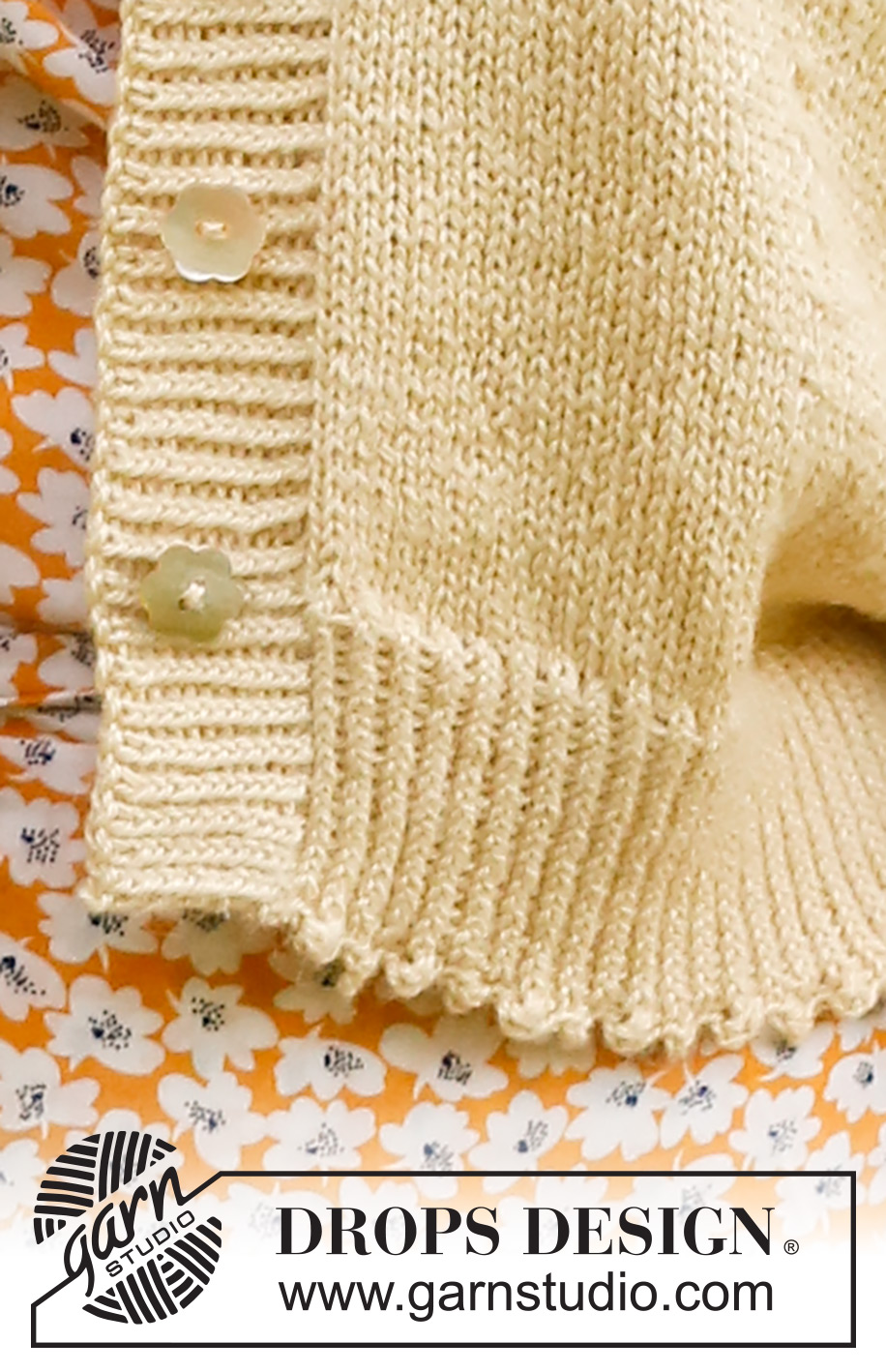 Chamomile Tea Cardi / DROPS 231-21 - Propínací svetr s krátkým rukávem a V-výstřihem pletený lícovým žerzejem shora dolů z příze DROPS BabyAlpaca Silk. Velikost: S - XXXL.