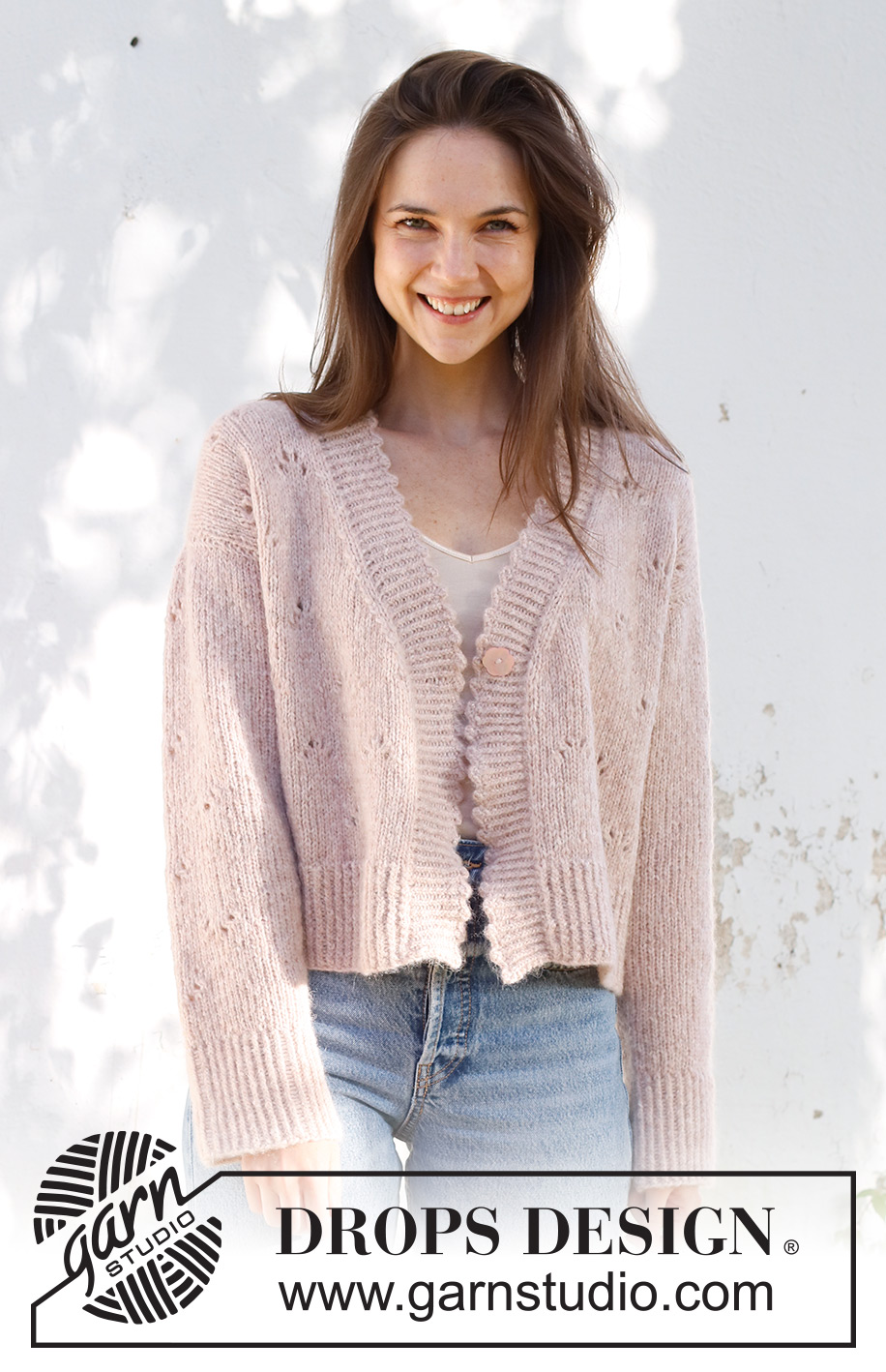 Sweetness Imprint / DROPS 231-27 - Knitted jacket in DROPS Air. The piece is worked bottom up, with lace pattern and picot-edges. Sizes S - XXXL.